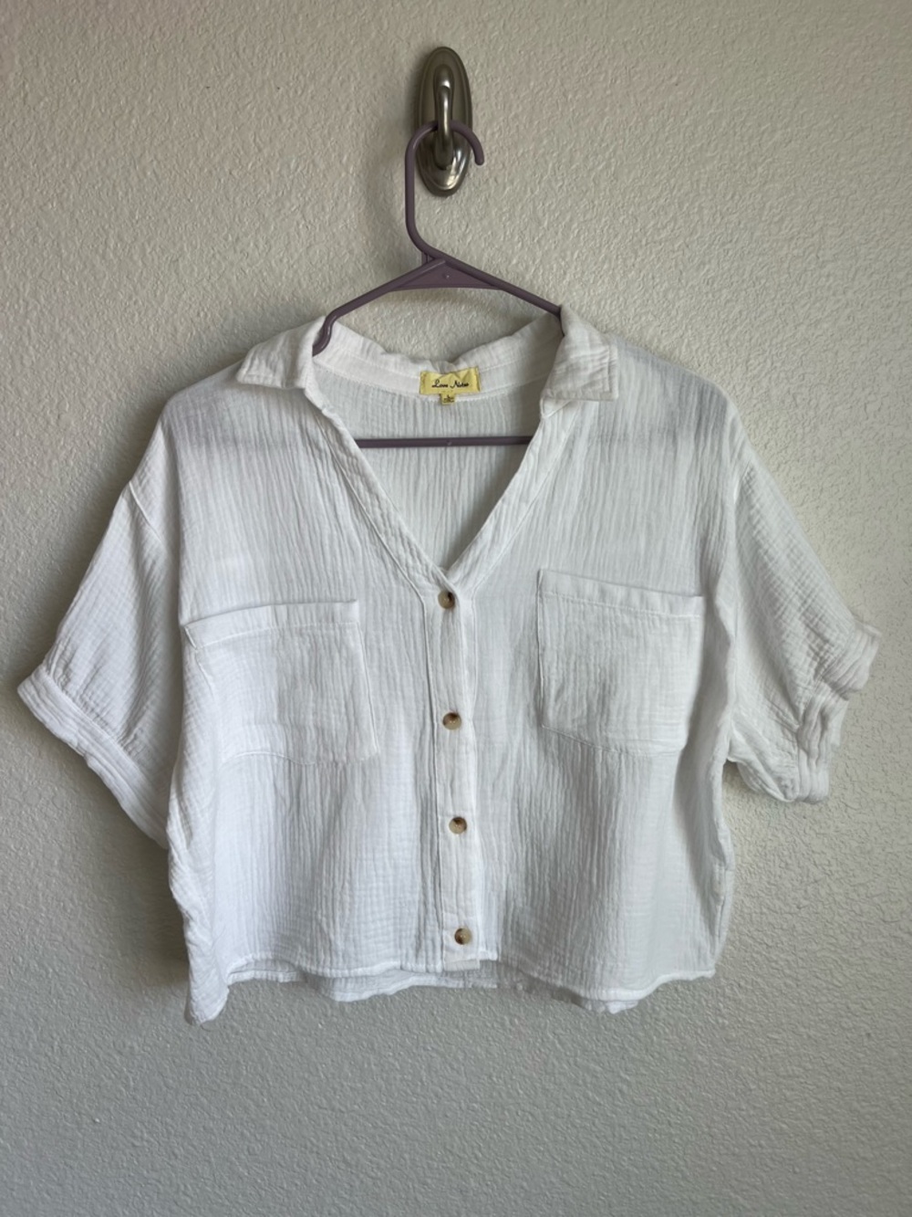Love Notes White Gauze crop button up Top